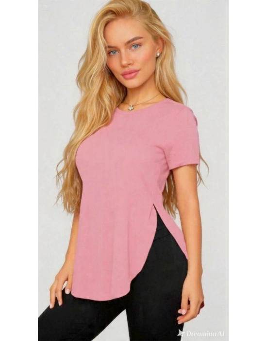 Kadın Yırtmaç Detaylı Viskon Kumaş Bluz