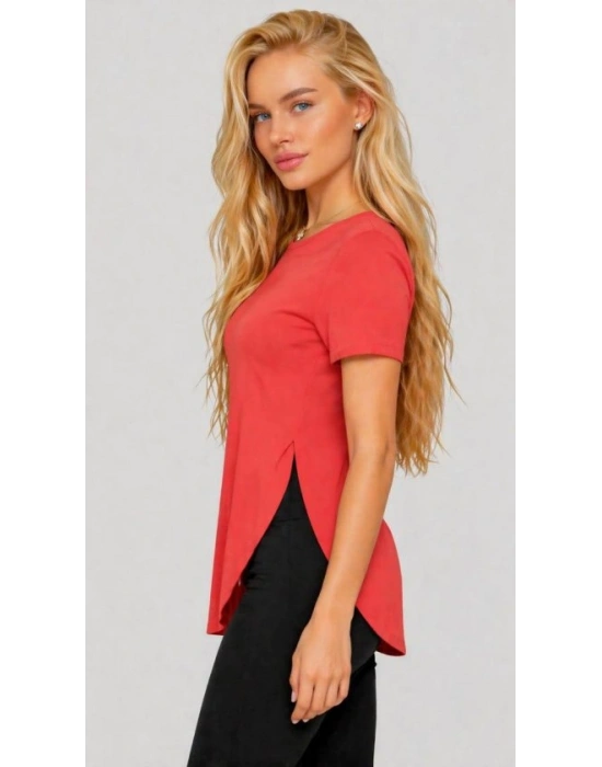 Kadın Yırtmaç Detaylı Viskon Kumaş Bluz