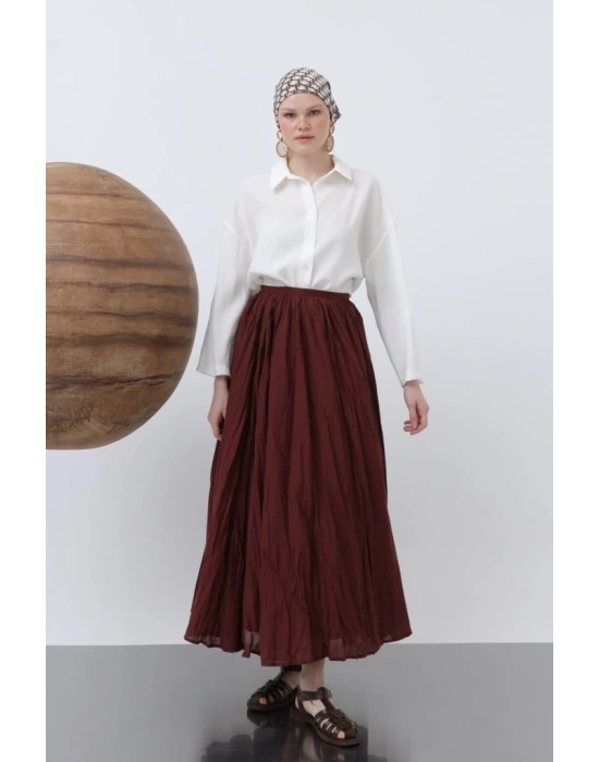 Kadın Yüksek Bel Arkadan Fermuarlı Kırışık Geniş Kesimli Vural Etek