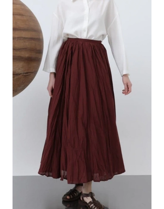 Kadın Yüksek Bel Arkadan Fermuarlı Kırışık Geniş Kesimli Vural Etek