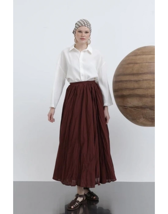 Kadın Yüksek Bel Arkadan Fermuarlı Kırışık Geniş Kesimli Vural Etek