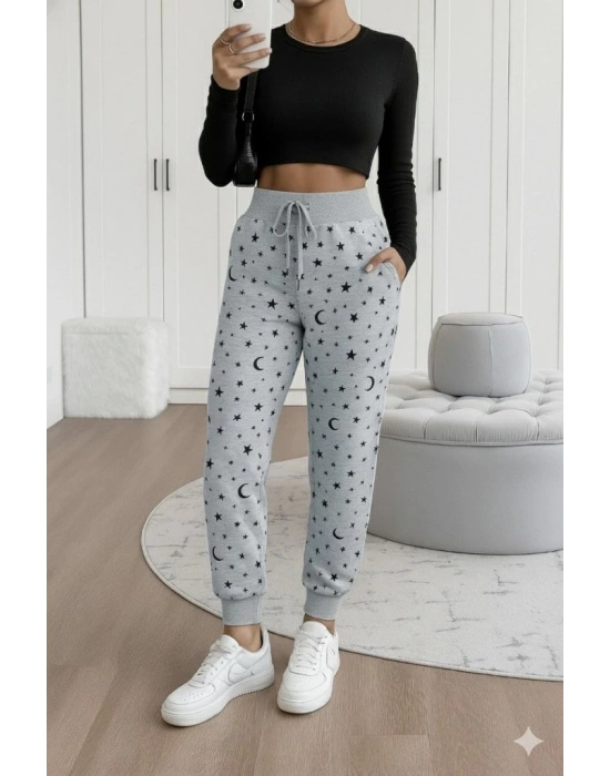 Kadın Yüksek Bel Bağcıklı Desenli Iki Iplik Pantolon