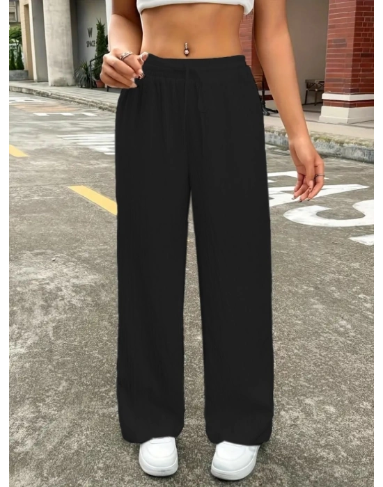 Kadın Yüksek Bel Bol Paça Bürümcük Pantolon