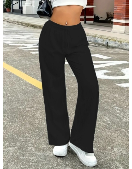 Kadın Yüksek Bel Bol Paça Bürümcük Pantolon