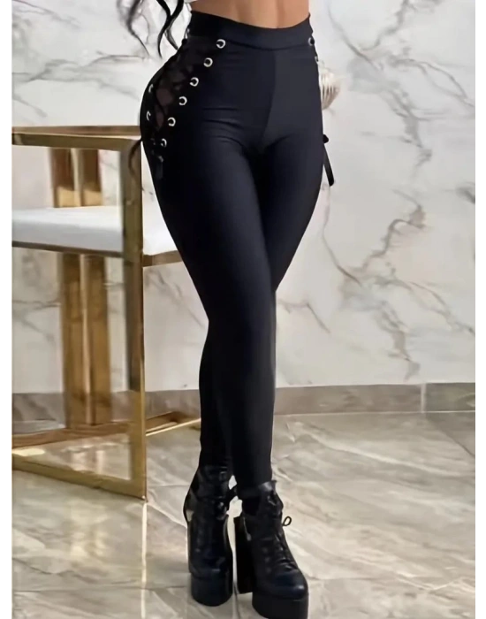 Kadın Yüksek Bel çapraz Bağcıklı Tül Detaylı Dalgıç Tayt