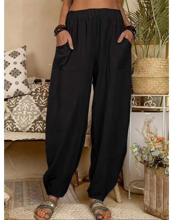 Kadın Yüksek Bel Cep Detaylı Pantolon