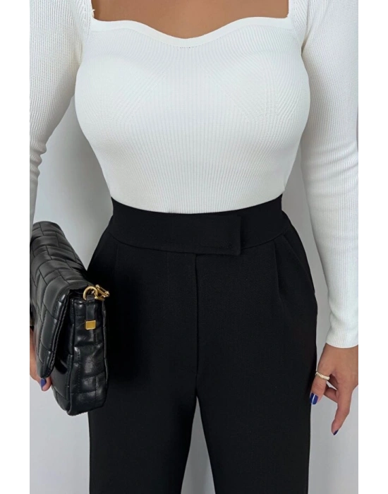 Kadın Yüksek Bel Cepli Cırt Kapama Janjan Krep Pantolon