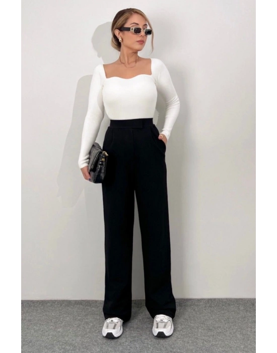 Kadın Yüksek Bel Cepli Cırt Kapama Janjan Krep Pantolon