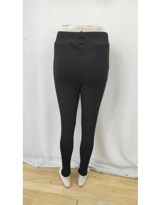 Kadın Yüksek Bel Cepli Düğmeli şardonlu Dalgıç Tayt Pantolon