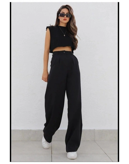 Kadın Yüksek Bel Cepli Ithal Krep Pantolon