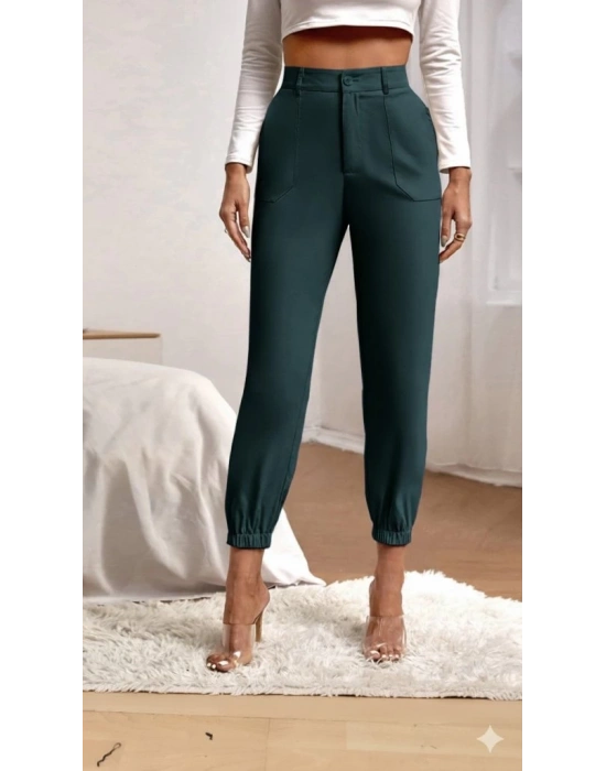 Kadın Yüksek Bel Cepli Paçası Lastikli Ithal Krep Pantolon
