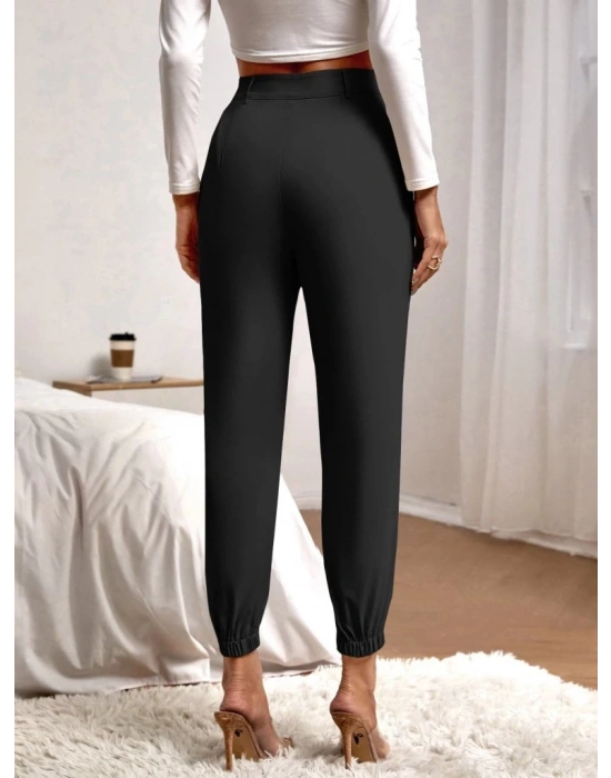 Kadın Yüksek Bel Cepli Paçası Lastikli Ithal Krep Pantolon