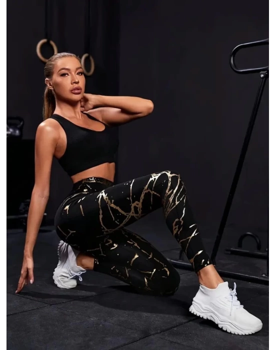 Kadın Yüksek Bel Desenli Spor Tayt