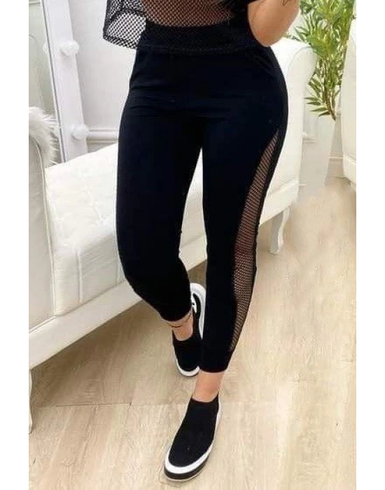 Kadın Yüksek Bel File Detaylı Dar Kesim Viskon Iki Iplik Pantolon