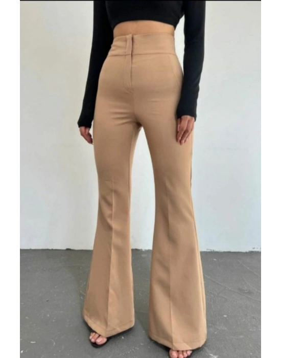 Kadın Yüksek Bel Ispanyol Paça Atlas Kumaş Pantolon