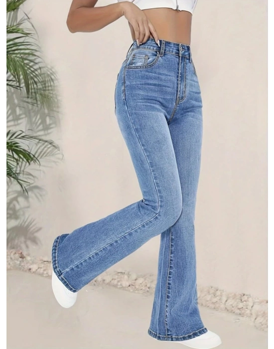 Kadın Yüksek Bel İspanyol Paça Kot Pantolon