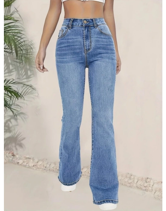 Kadın Yüksek Bel İspanyol Paça Kot Pantolon