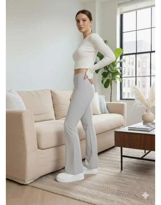 Kadın Yüksek Bel Ispanyol Paçalı Pantolon Tayt