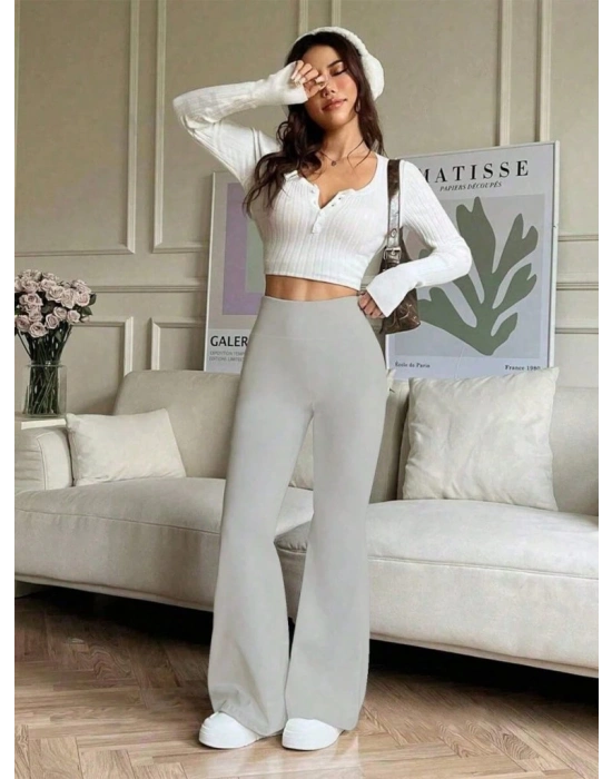 Kadın Yüksek Bel Ispanyol Paçalı Pantolon Tayt