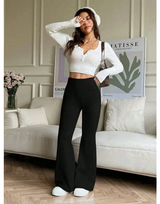 Kadın Yüksek Bel Ispanyol Paçalı Pantolon Tayt