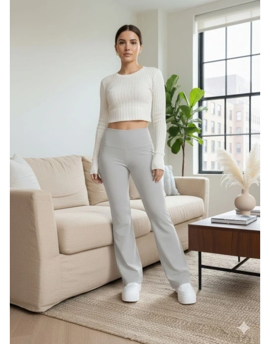 Kadın Yüksek Bel Ispanyol Paçalı Pantolon Tayt