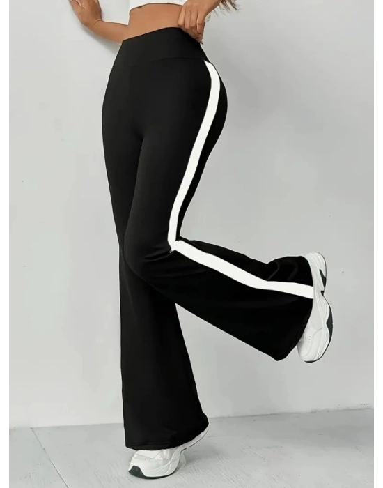Kadın Yüksek Bel İspanyol Paçalı Yanlardan şerit Detaylı Dalgıç Tayt Pantolon