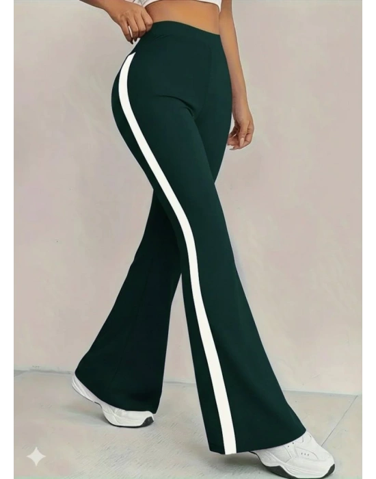 Kadın Yüksek Bel İspanyol Paçalı Yanlardan şerit Detaylı Dalgıç Tayt Pantolon