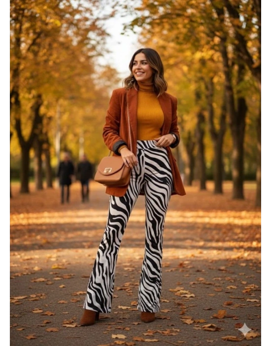 Kadın Yüksek Bel Krep Kumaş Bol Paça Pantolon