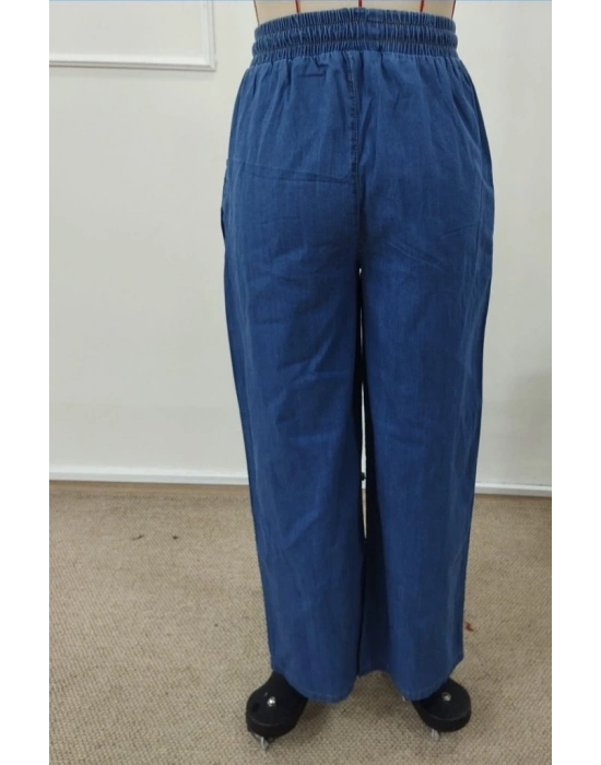 Kadın Yüksek Bel Lastikli Bağcıklı Kot Pantolon