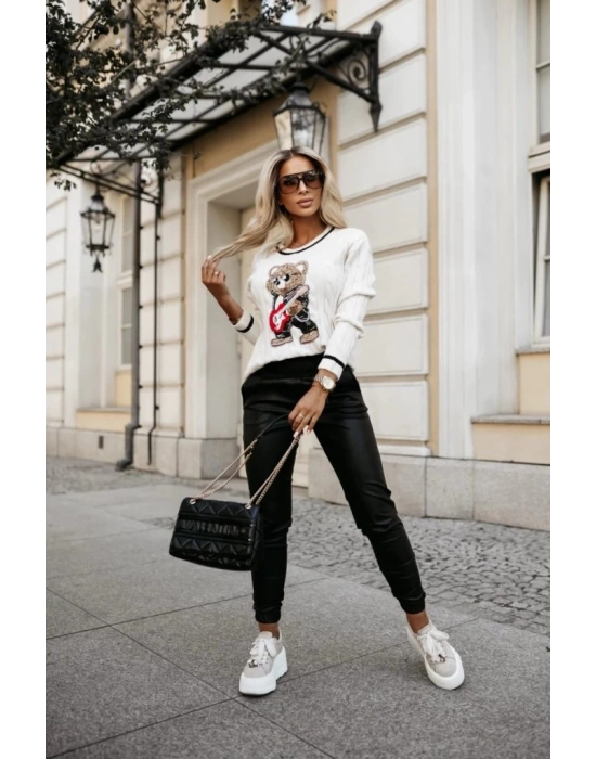 Kadın Yüksek Bel Lastikli Cepli Deri Pantolon