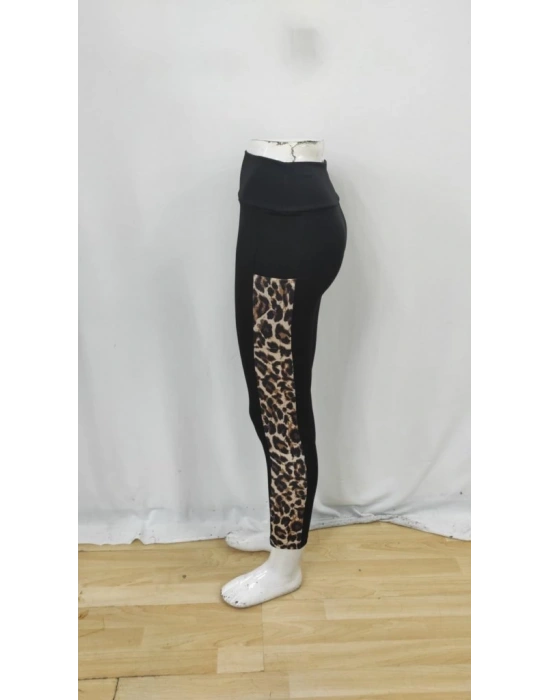 Kadın Yüksek Bel Leopar Desen Ve Cep Detaylı Dalgıç Tayt