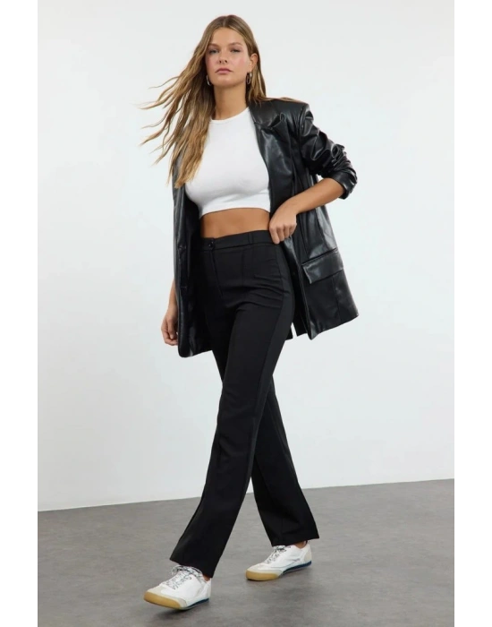 Kadın Yüksek Bel Nervurlu Ithal Krep Pantolon