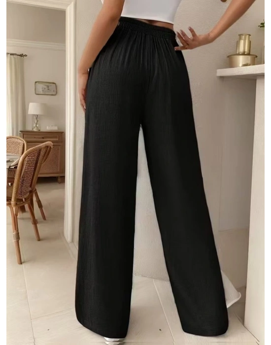 Kadın Yüksek Bel önden Bağlamalı Geniş Kesim Keten Pantolon