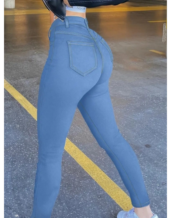 Kadın Yüksek Bel önden Düğmeli Dar Kesim Kot Pantolon