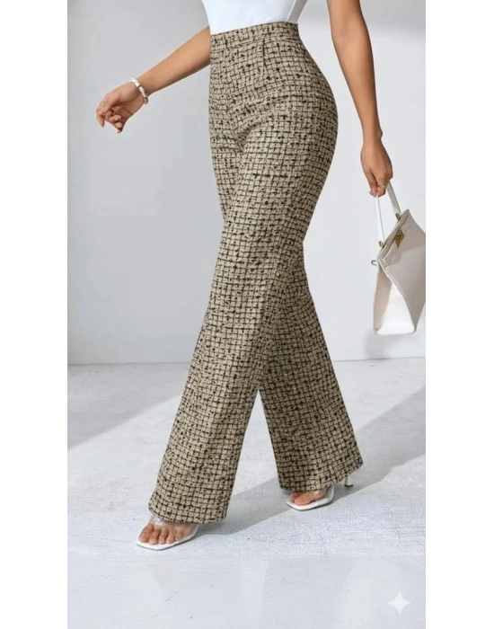 Kadın Yüksek Bel Paçaya Doğru Geniş Dokuma Pantolon