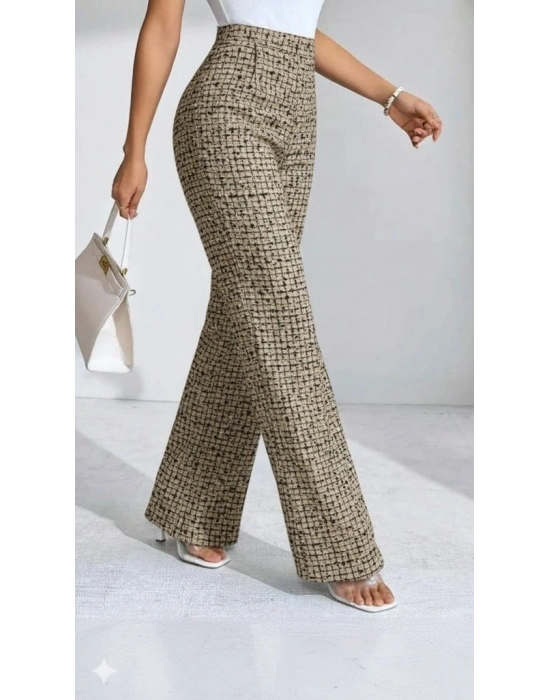 Kadın Yüksek Bel Paçaya Doğru Geniş Dokuma Pantolon