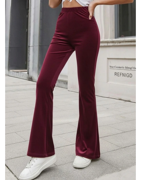 Kadın Yüksek Bel Paçaya Doğru Genişleyen Kadife Pantolon