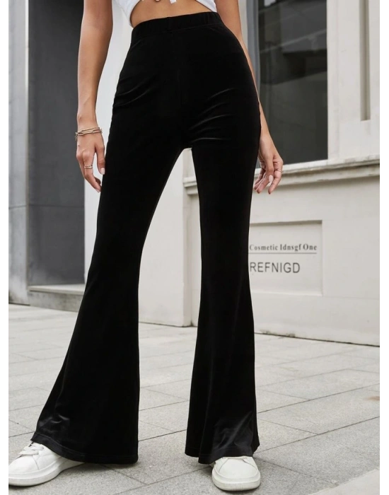 Kadın Yüksek Bel Paçaya Doğru Genişleyen Kadife Pantolon