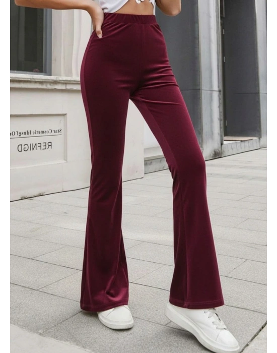 Kadın Yüksek Bel Paçaya Doğru Genişleyen Kadife Pantolon