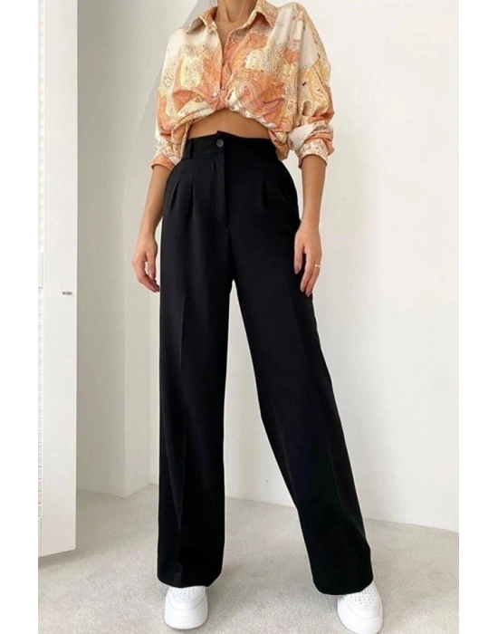 Kadın Yüksek Bel Pileli Palazzo Pantolon