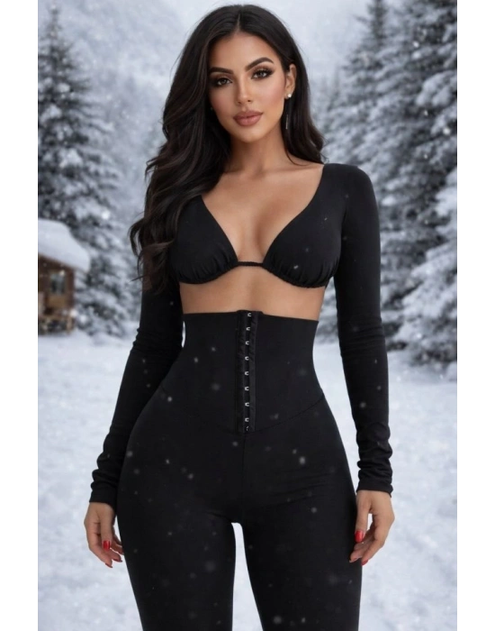 Kadın Yüksek Bel Toparlayıcı Korse Detay Agraflı çelik Kumaş Tayt
