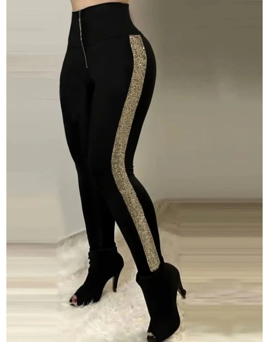 Kadın Yüksek Bel Yan şerit Detaylı Dalgıç Tayt