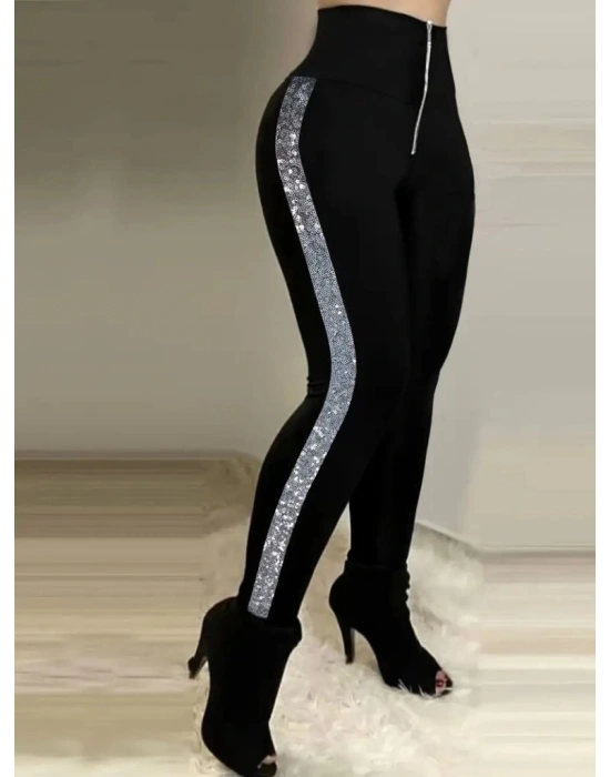 Kadın Yüksek Bel Yan şerit Detaylı Dalgıç Tayt