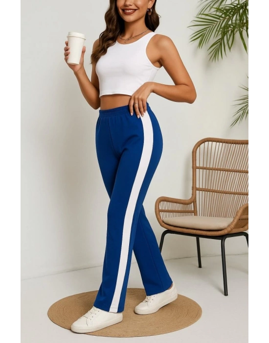 Kadın Yüksek Bel Yan şerit Detaylı Yırtmaçlı Viskon Iki Iplik Pantolon