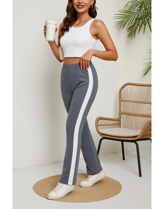 Kadın Yüksek Bel Yan şerit Detaylı Yırtmaçlı Viskon Iki Iplik Pantolon