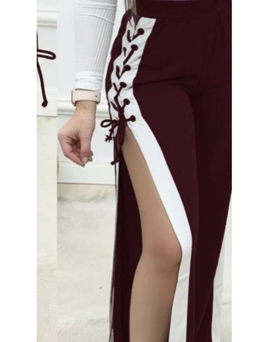 Kadın Yüksek Bel Yandan çapraz Bağcıklı Yırtmaçlı Viskon Iki Iplik Pantolon