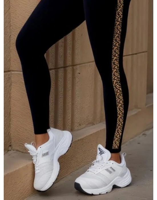 Kadın Yüksek Bel Yandan Leopar Desen Detaylı Dalgıç Tayt