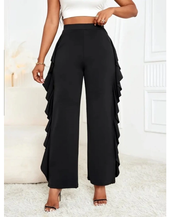 Kadın Yüksek Bel Yanları Volanlı Cepli Sandy Pantolon