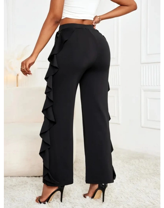 Kadın Yüksek Bel Yanları Volanlı Cepli Sandy Pantolon