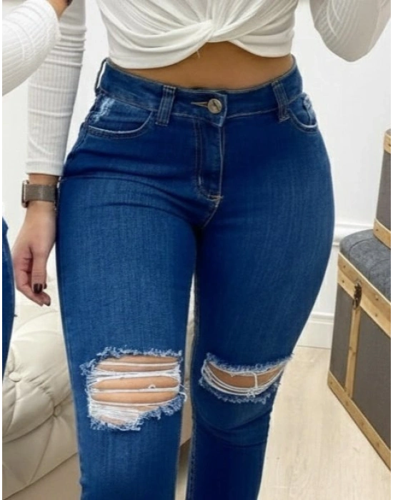 Kadın Yüksek Bel Yırtık Detaylı Skinny Kot Pantolon
